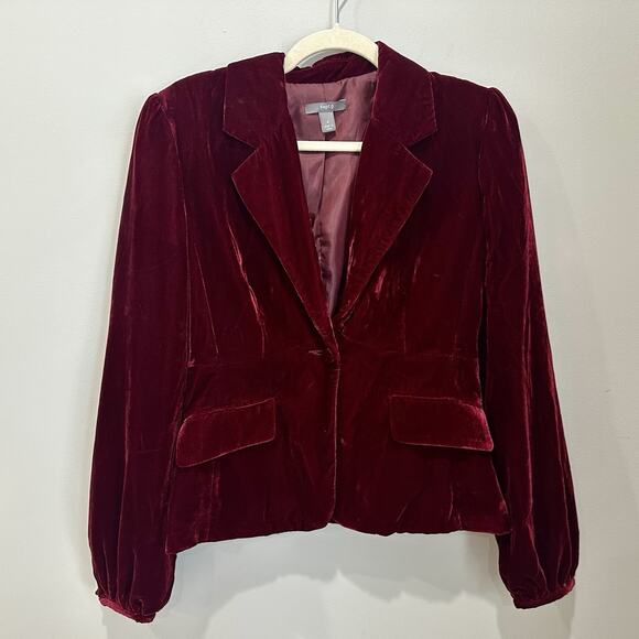 Apt.9 Women's Red Wine Velvet Button Long Sleeve Tailored Blazer Jacket Sz 6 - Picture 1 of 7